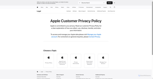 Security scan screenshot of https://www.apple.com/legal/privacy/