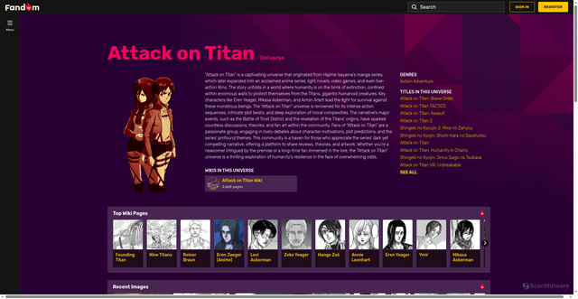 Security scan screenshot of https://www.fandom.com/universe/attack-on-titan