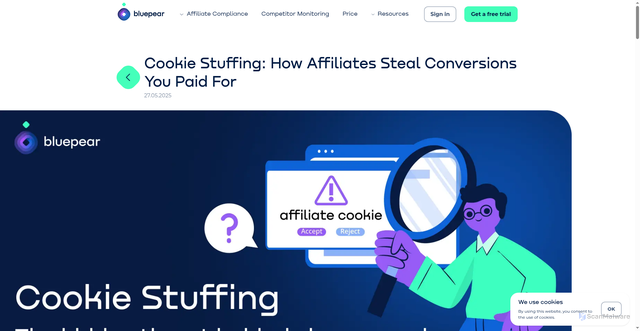 Security scan screenshot of https://bluepear.net/blog/cookie-stuffing