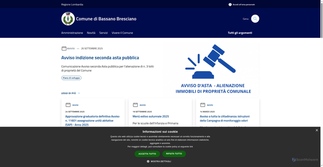 Security scan screenshot of https://www.comune.bassano-bresciano.bs.it/it