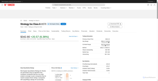 Security scan screenshot of https://www.morningstar.com/stocks/xnas/mstr/quote