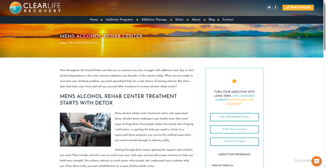 Security scan screenshot of https://clearliferecovery.com/mens-alcohol-rehab-center/