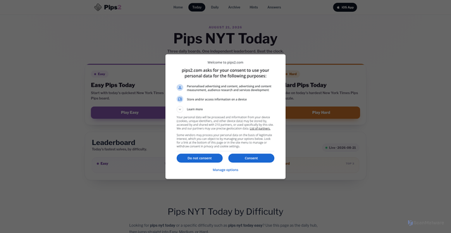 Security scan screenshot of https://pips2.com/today