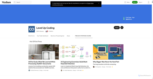 Security scan screenshot of https://levelup.gitconnected.com