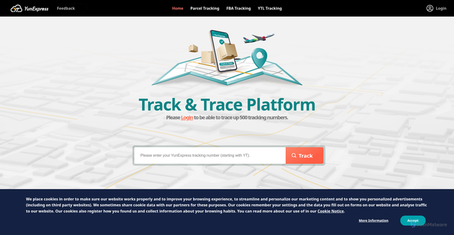 Security scan screenshot of https://m.yuntrack.com