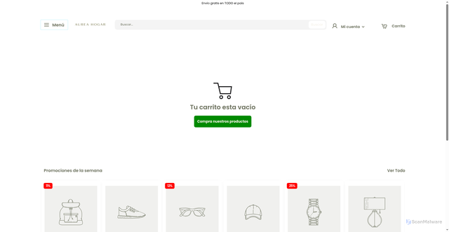 Security scan screenshot of https://aureahogar.shop/cart