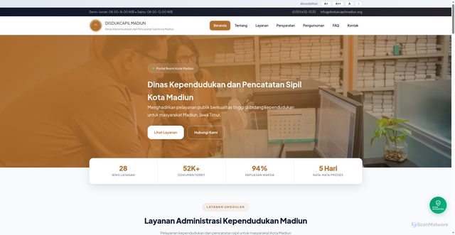 Security scan screenshot of http://disdukcapilmadiun.org/