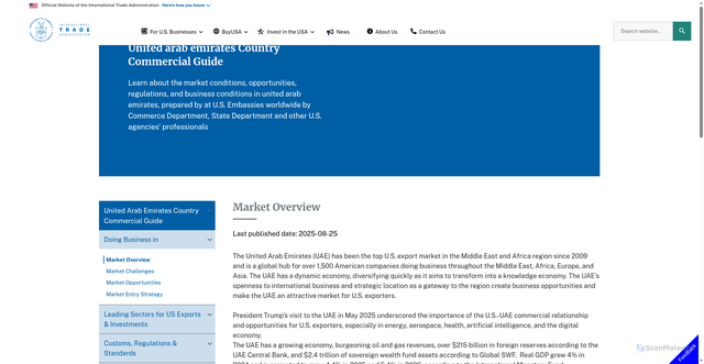 Security scan screenshot of https://www.trade.gov/knowledge-product/united-arab-emirates-market-overview
