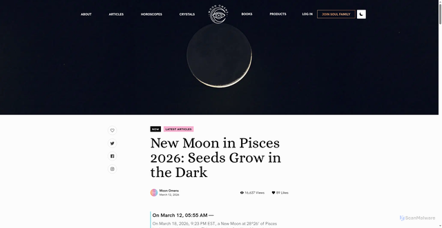 Security scan screenshot of https://www.moonomens.com/new-moon-in-pisces-2026/