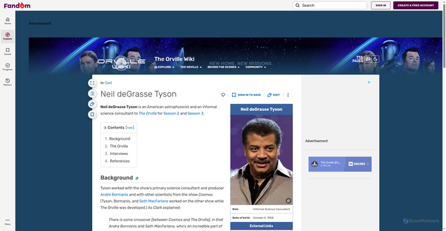 Security scan screenshot of https://orville.fandom.com/wiki/Neil_deGrasse_Tyson