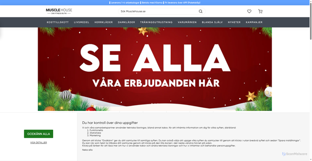 Security scan screenshot of https://musclehouse.se/