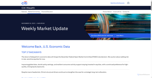 Security scan screenshot of https://marketinsights.citi.com/Market-Commentary/Weekly-Market-Update/Welcome-Back-US-Economic-Data.html