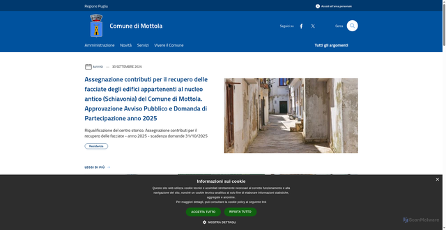 Security scan screenshot of https://www.comune.mottola.ta.it/it