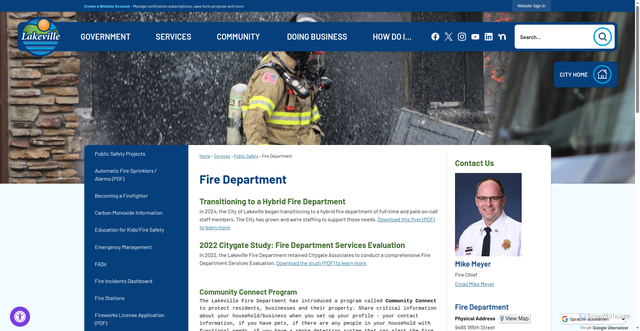 Security scan screenshot of https://www.lakevillemn.gov/226/Fire-Department