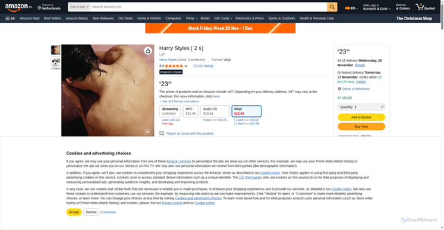 Security scan screenshot of https://www.amazon.es/Harry-Styles-Vinilo/dp/B06ZY1VXRB