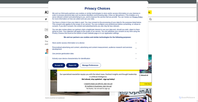 Security scan screenshot of https://aibusiness.com/robotics/doordash-launches-delivery-robot