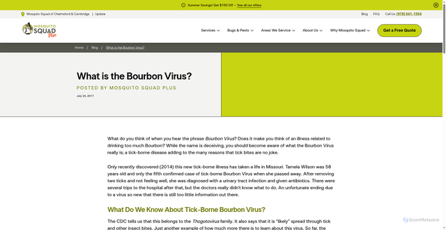Security scan screenshot of https://www.mosquitosquad.com/chelmsford-cambridge/blog/what-is-the-bourbon-virus/