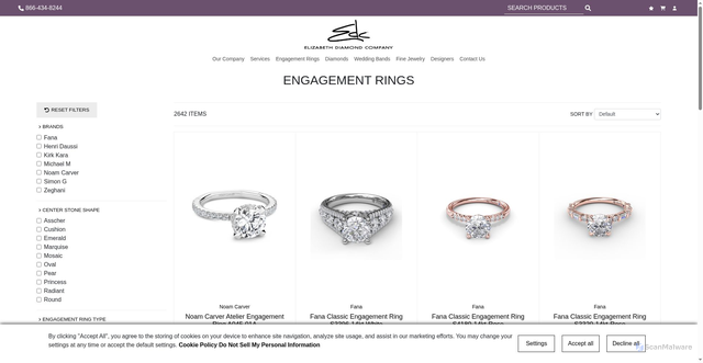 Security scan screenshot of https://www.shopedc.com/engagement-rings