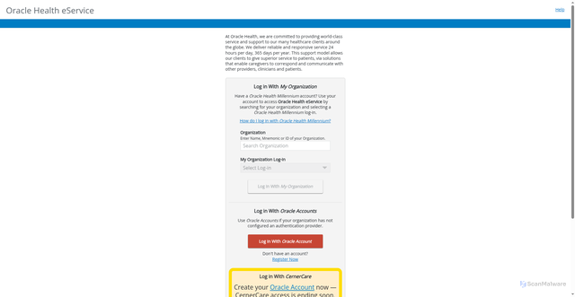 Security scan screenshot of https://eservice.cerner.com