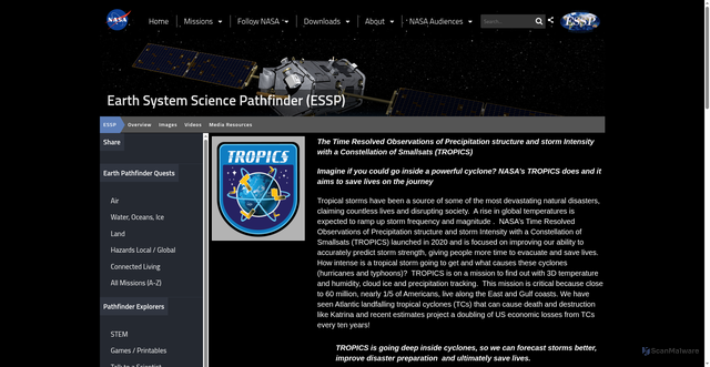 Security scan screenshot of https://essp.nasa.gov/tropics-4/