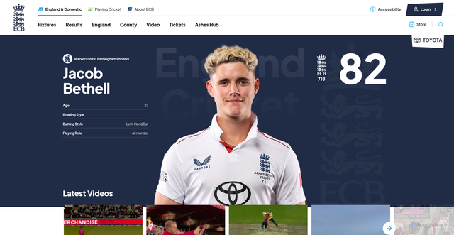 Security scan screenshot of https://www.ecb.co.uk/england/men/players/75391/jacob-bethell