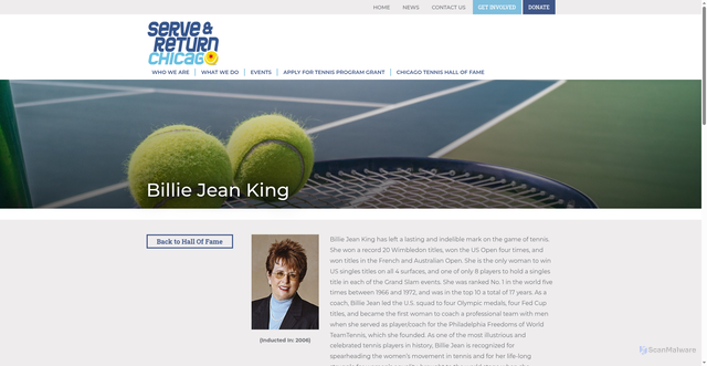 Security scan screenshot of https://serveandreturnchicago.org/hall_of_fame/billie-jean-king/