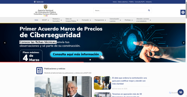 Security scan screenshot of https://colombiacompra.gov.co