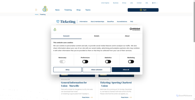 Security scan screenshot of https://rusg.brussels/en/ticketing