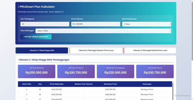 Security scan screenshot of https://kalkulatorasuransijiwasmartplan2025-wtfbwsenya.edgeone.dev/deepseek_html_20251225_09b9ce.html
