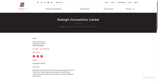 Security scan screenshot of https://downtownraleigh.org/go/raleigh-convention-center