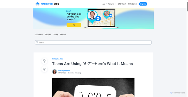 Security scan screenshot of https://findmykids.org/blog/en/what-does-6-7-mean-slang