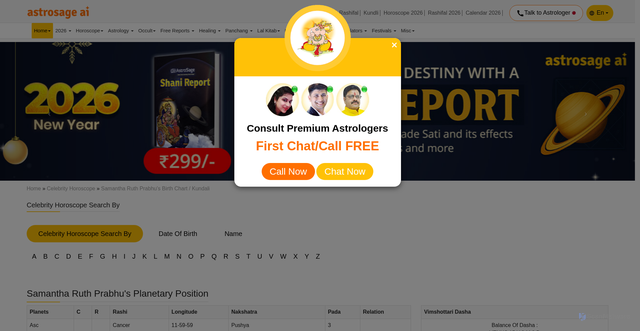 Security scan screenshot of https://celebrity.astrosage.com/samantha-ruth-prabhu-birth-chart.asp