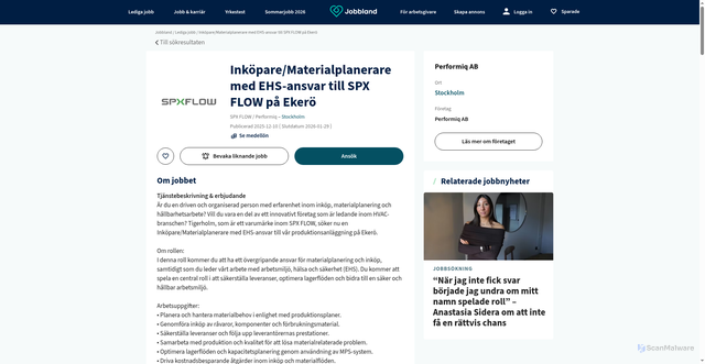 Security scan screenshot of https://jobbland.se/jobb/inkoparematerialplanerare-med-ehs-ansvar-till-spx-flow-pa-ekero-spser-19825207?utm_source=jobbevakaren&utm_medium=email&utm_content=sv&identifier=1436885062c5755f1fec8ac9a5d96cd8a761b5ca33eacfff6aca2048d3bdcc76