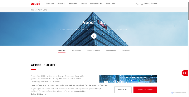 Security scan screenshot of https://www.longi.com/en/about-longi/