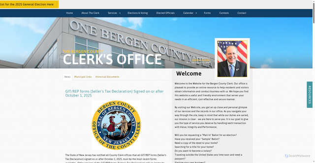 Security scan screenshot of https://www.bergencountyclerk.gov/