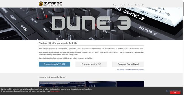 Security scan screenshot of https://www.synapse-audio.com/dune3.html