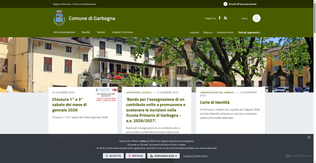 Security scan screenshot of https://www.comune.garbagna.al.it/it-it/home