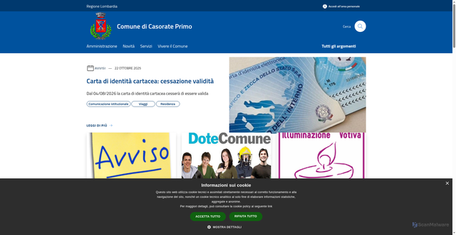 Security scan screenshot of https://www.comune.casorateprimo.pv.it/it