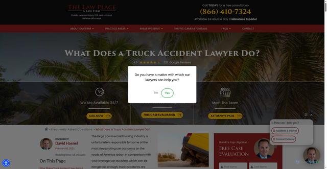 Security scan screenshot of https://www.thelawplace.com/faqs/what-does-a-truck-accident-lawyer-do/