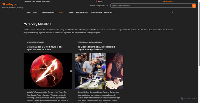 Security scan screenshot of https://www.skeedog.com/category/artist/metallica/