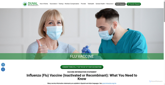 Security scan screenshot of https://www.duvalpharmacy.com/retail-pharmacy-vaccination/flu-vaccine