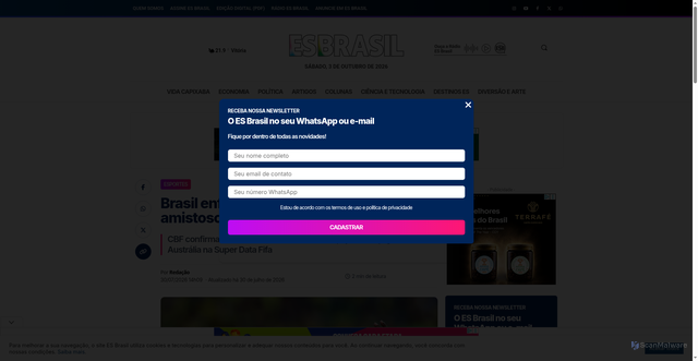 Security scan screenshot of https://esbrasil.com.br/brasil-vs-india-calcutta-amistoso-confirmado-cbf/