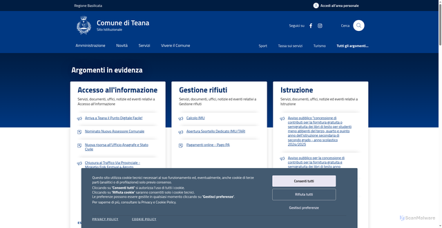 Security scan screenshot of https://comune.teana.pz.it/
