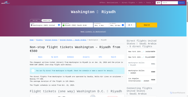 Security scan screenshot of https://zbordirect.com/en/low-cost/from-usa/to-saudi-arabia/washington-riyadh