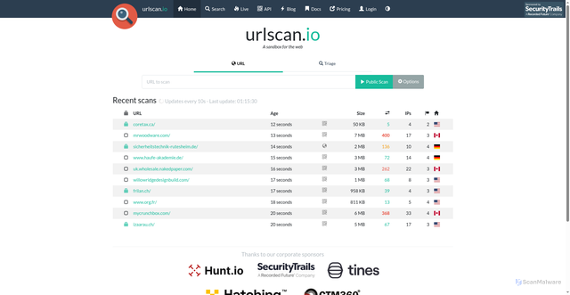 Security scan screenshot of https://urlscan.io