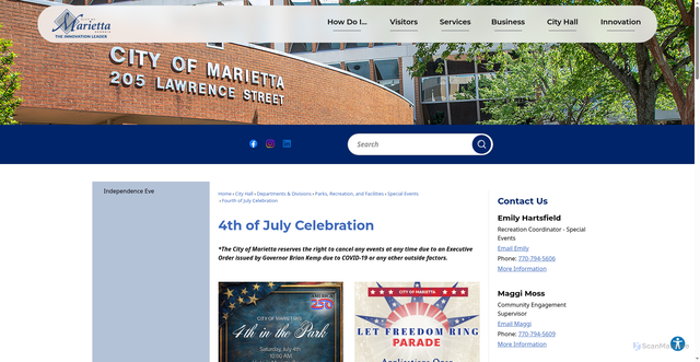 Security scan screenshot of https://www.mariettaga.gov/194/Fourth-of-July-Celebration