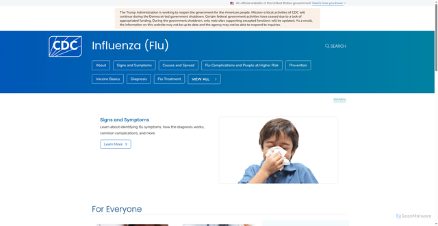 Security scan screenshot of https://www.cdc.gov/flu/