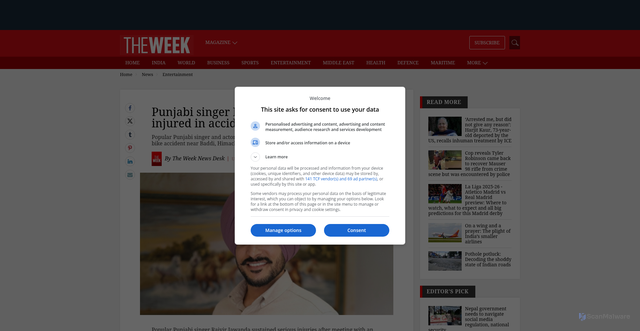 Security scan screenshot of https://www.theweek.in/news/entertainment/2025/09/27/punjabi-singer-rajvir-jawanda-seriously-injured-in-accident-reports.html