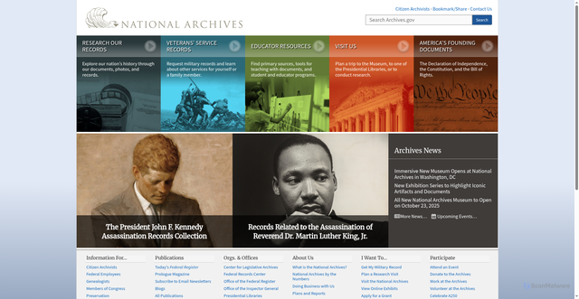 Security scan screenshot of https://www.archives.gov/