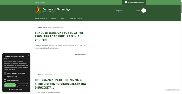Security scan screenshot of https://www.comune.gazzaniga.bg.it/
